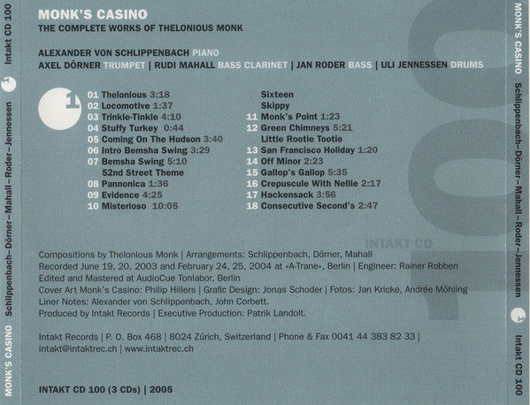 Alexander von Schlippenbach, Axel Dörner | Rudi Mahall | Jan Roder | Uli Jenneßen - Monk's Casino (The Complete Works Of Thelonious Monk)