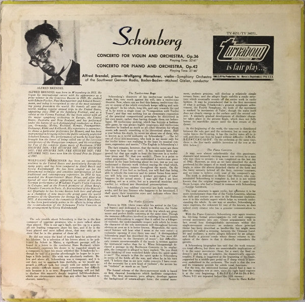 Arnold Schoenberg / Alfred Brendel / Wolfgang Marschner - Piano Concerto, Op. 42 / Violin Concerto, Op. 36
