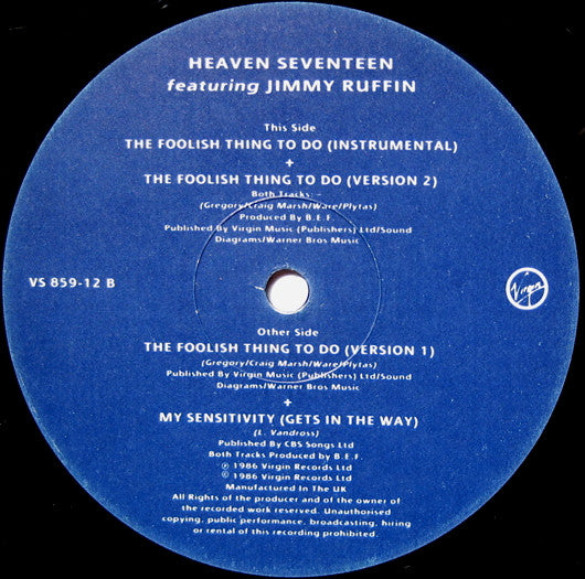 Heaven 17 Featuring Jimmy Ruffin - The Foolish Thing To Do